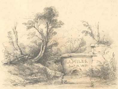 E.A. Miles - 1840 Graphite Drawing, Stream by the Woods