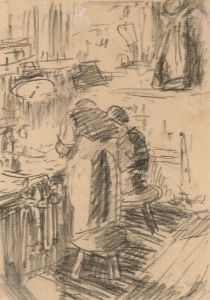Mid 20th Century Graphite Drawing - Silversmiths Working