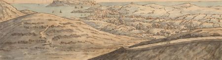 Mid 20th Century Pen and Ink Drawing - Panoramic Landscape View