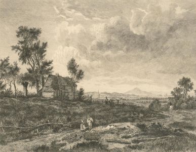 Mid 20th Century Etching - Rural Landscape with Figures