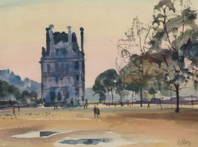 Ronald Olley (b.1923) - c. 2000 Watercolour, The Ecole Du Louvre Building