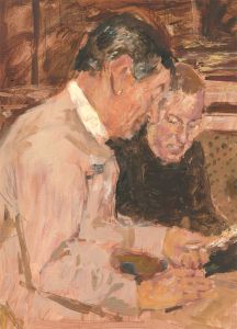 Ronald Olley (b.1923) - c. 2000 Acrylic, Gentlemen In Conversation