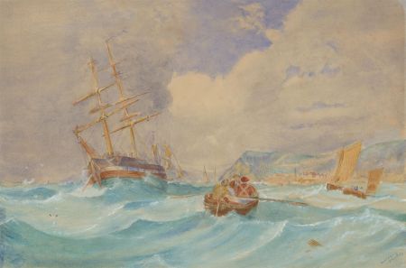 Amile Alford - 1877 Watercolour, A Stormy Coastal Scene