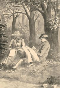 R.B - 1886 Watercolour, Figures Sketching in a Wood