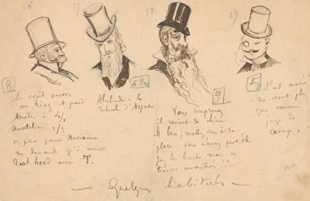 Late 19th Century Pen and Ink Drawing - Head Studies, Four Gentlemen