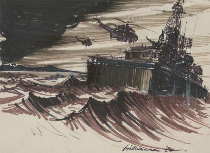 Williamson - 1982 Pen Drawing, Falklands War Ship