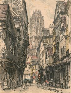 J. Wolf - Early 20th Century Pen and Ink Drawing on Silk, Continental Tower