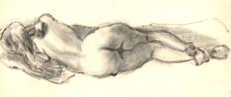 Mid 20th Century Charcoal Drawing - Reclining Lady