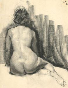 1956 Charcoal Drawing - Seated Female Nude