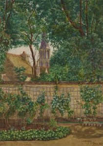 L.B Thompson - 1885 Watercolour, Garden View, Rueil