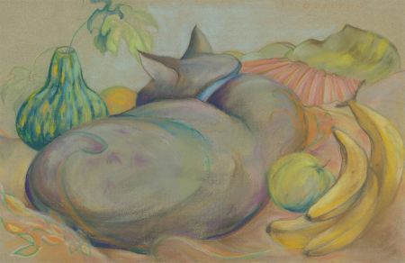 Julie Collino - Signed Mid 20th Century Pastel, Vibrant Portrait of a Cat