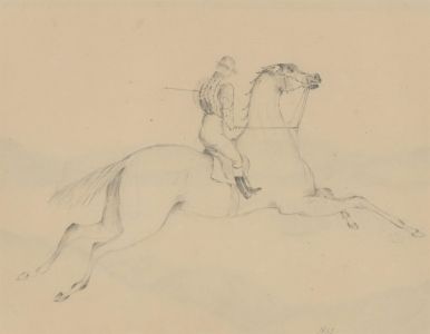 1843 Graphite Drawing - Horse and Rider in Full Gallop