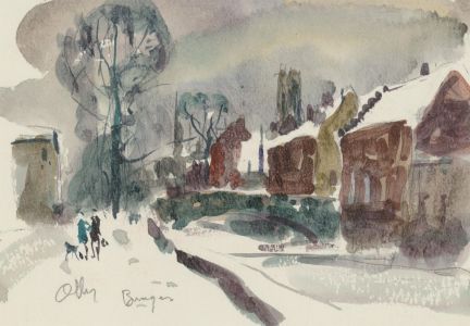 Ronald Olley (b.1923) - Signed c. 2000 Watercolour, Bruges in the Snow