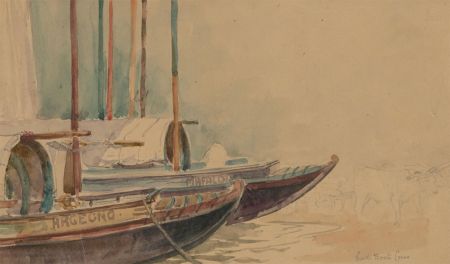 Charles Edward Hannaford RBA - Early 20th Century Watercolour, Lake Boats Cows