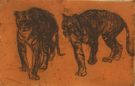 Ronald Olley (b.1923) - c. 2000 Etching, Two Tigers