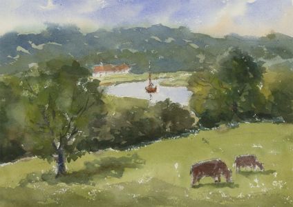 John A. Case - Contemporary Watercolour, Rural River Scene