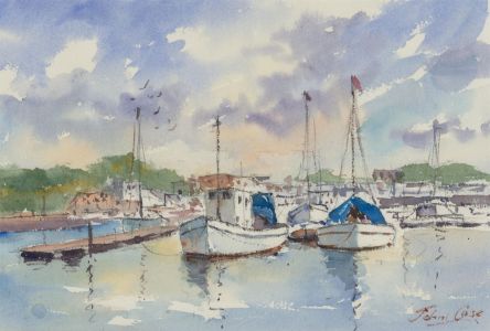 John A. Case - 20th Century Watercolour, Harbour at Midday