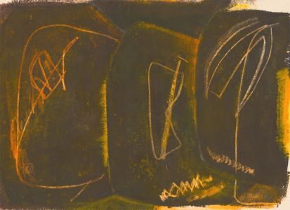 20th Century Mixed Media - Abstract Composition in Orange