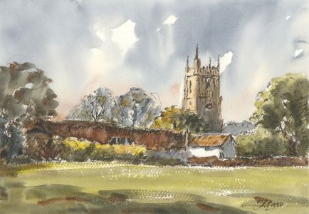 John A. Case - Contemporary Watercolour, Church Garden