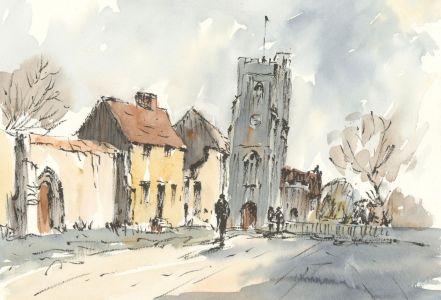 John A. Case - Contemporary Watercolour, Church Street Scene