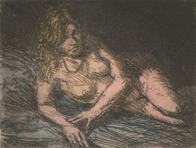 Ronald Olley (b.1923) - c. 2000 Etching, Female Nude in Dark Setting