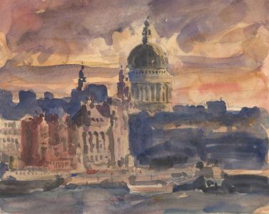 Ronald Olley (b.1923) - c. 2000 Watercolour, St Paul's Cathedral, London