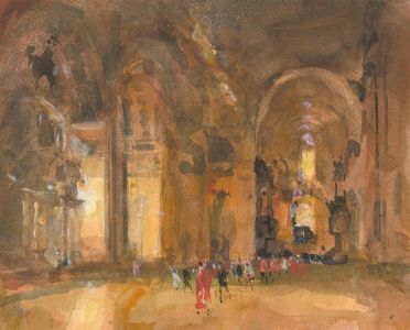 Ronald Olley (b.1923) - Fine c. 2000 Watercolour, Italian Church Interior