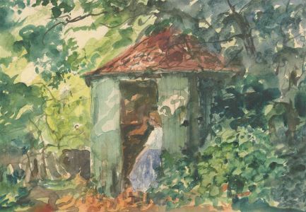 Ronald Olley (b.1923) - c. 2000 Watercolour, Resting at the Summerhouse