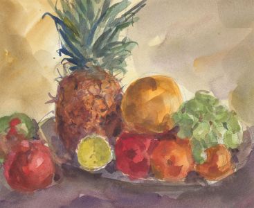 Ronald Olley (b.1923) - 2016 Watercolour, Still Life with a Pineapple
