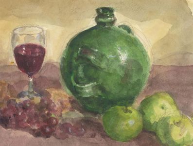 Ronald Olley (b.1923) - c. 2000 Watercolour, Still Life with Wine