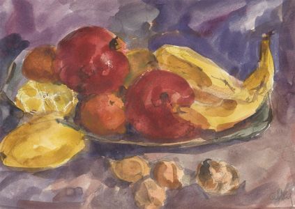 Ronald Olley (b.1923) - c. 2000 Watercolour, Still Life Fruit and Walnuts