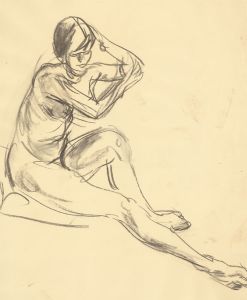 Ronald Olley (b.1923) - c. 2000 Charcoal Drawing, Seated Female Nude Study