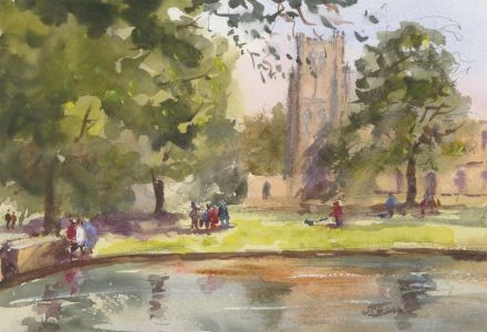 John A. Case - Contemporary Watercolour, Riverside Cathedral Study