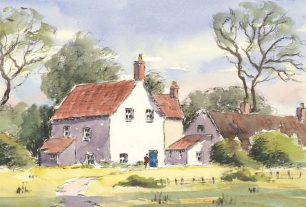 John A. Case - Contemporary Watercolour, Countryside Cottage
