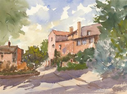 John A. Case - Contemporary Watercolour, Countryside Street Scene