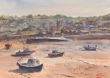 John A. Case - Signed Contemporary Watercolour, Harbourside in Blue