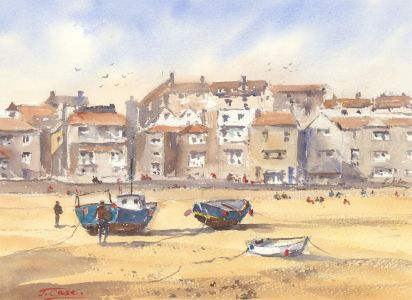 John A. Case - Signed Contemporary Watercolour, Coastal Street Scene