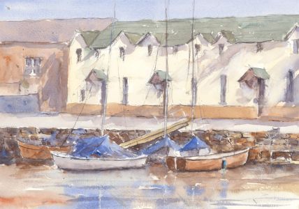 John A. Case - Contemporary Watercolour, Calm Harbour Scene