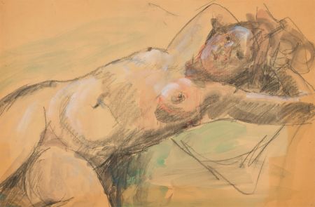 Ronald Olley (b.1923) - c. 2000 Charcoal Drawing, Reclining Female Nude