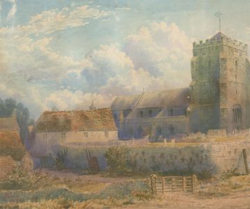 Joel Owen (fl.1885-1940) - 1889 Watercolour, Rural English Churchyard
