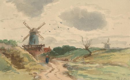 Théophile De Bock (1851-1904) - Signed Watercolour, The Windmill