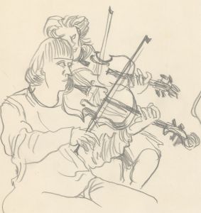 A. Mendes - 20th Century Graphite Drawing, The Violinist