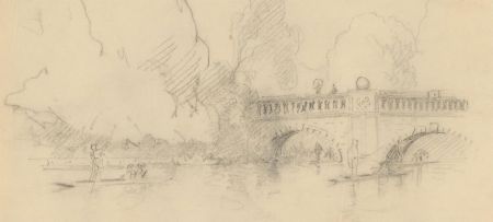 Early 20th Century Charcoal Drawing - River Punting