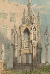 Continental Miniature - 19th Century Watercolour, Italian Gothic Monument