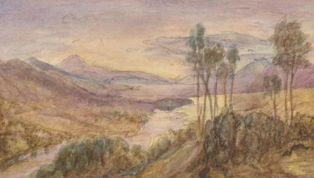 Continental Miniature - 19th Century Watercolour, Purple Hills