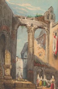 Continental Miniature - 19th Century Watercolour, Grand Tour Ruins
