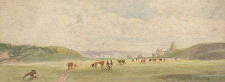 Continental Miniature - 19th Century Watercolour, Fields and Cattle