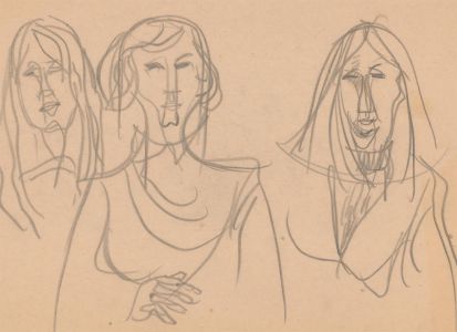 A. Mendes - Mid 20th Century Graphite Drawing, Three Women