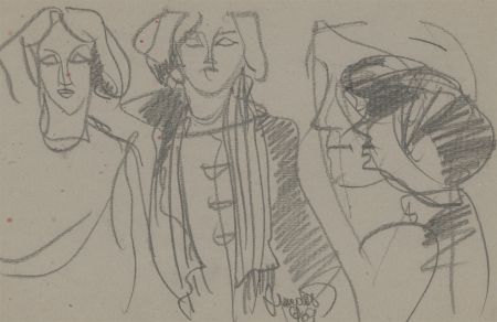 A. Mendes - 1969 Graphite Drawing, Female Figures 