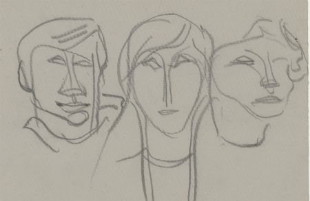 A. Mendes - Mid 20th Century Graphite Drawing, Head Studies